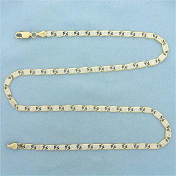 18 Inch Italian Diamond Cut Fancy Anchor Link Chain Necklace in 10k Yellow and White Gold