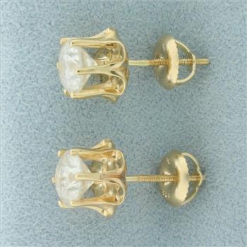 1.8CT Diamond Screw Back Stud Earrings in 14k Yellow Gold