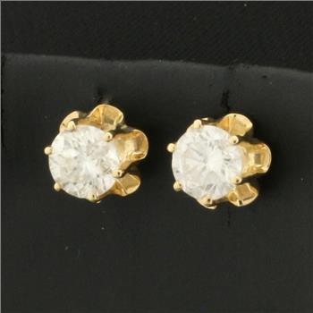 1.8CT Diamond Screw Back Stud Earrings in 14k Yellow Gold