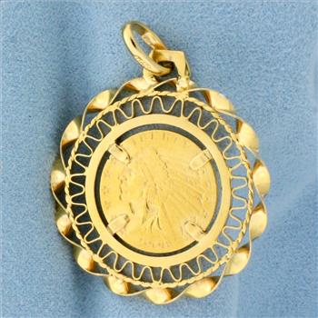 1908 Indian Head Gold Coin Pendant in 18k Yellow Gold Bezel