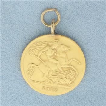 1912 British 1/2 Sovereign Gold Coin Pendant or Charm