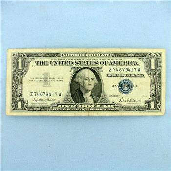 1935 or 1957 $1 Blue Seal Silver Certificate Federal Reserve Note Bill