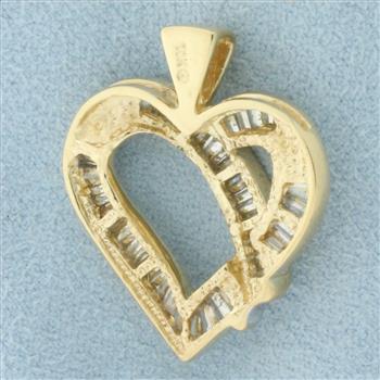 1ct Baguette Diamond Heart Pendant in 10k Yellow Gold