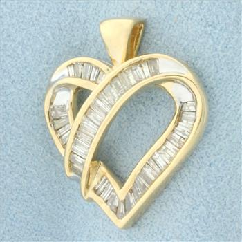 1ct Baguette Diamond Heart Pendant in 10k Yellow Gold