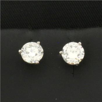 1ct Natural Diamond Stud Earrings in Platinum Settings