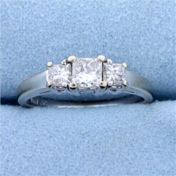 1ct TW Three Stone Princess Cut Diamond Engagement Ring or Anniversary Ring in 14k White Gold
