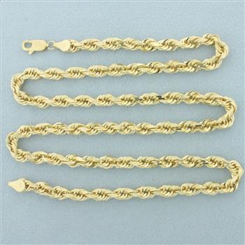 22 Inch Solid Link Rope Chain Necklace in 14k Yellow Gold | Property Room