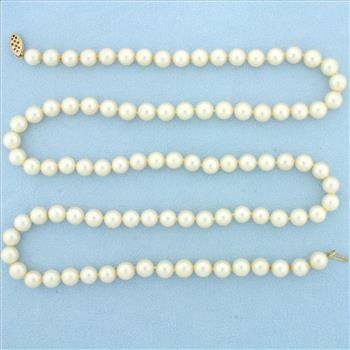 29 Inch Akoya Pearl Strand Necklace in 14K Yellow Gold