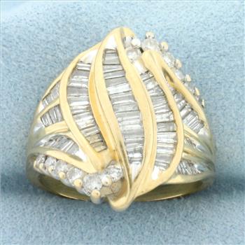 2ct Baguette and Round Diamond Statement Ring in 14k Yellow Gold