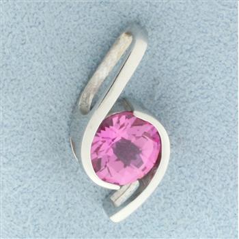 2ct Checkerboard Cut Pink Sapphire Pendant in 14k White Gold
