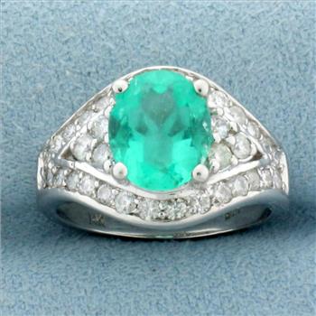 2ct Emerald and Diamond Ring in 14k White Gold