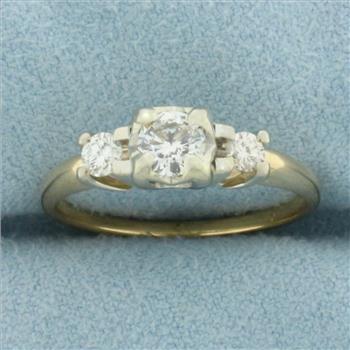3 Stone Diamond Engagement Ring in 14k Yellow Gold