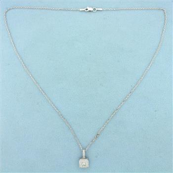 3/4ct TW Radiant Diamond Pendant on Cable Link Chain in 14K White Gold