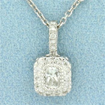 3/4ct TW Radiant Diamond Pendant on Cable Link Chain in 14K White Gold