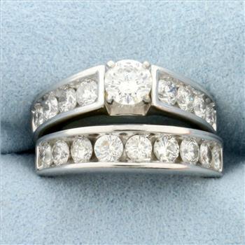 3ct Diamond Engagement Ring and Matching Wedding Band Set in 14k White gold