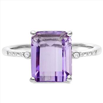 3CT Emerald Cut Amethyst and Diamond Ring in Sterling Silver