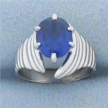 3ct Lab Sapphire Scalloped Design Ring in 14k White Gold