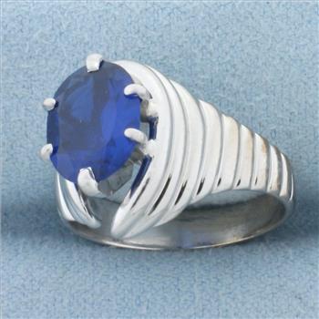 3ct Lab Sapphire Scalloped Design Ring in 14k White Gold