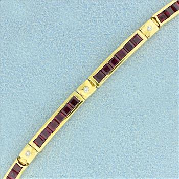 3ct TW Ruby and Diamond Line Bracelet in 18K Yellow Gold