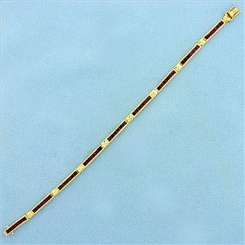 3ct TW Ruby and Diamond Line Bracelet in 18K Yellow Gold