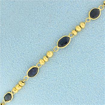3ct TW Sapphire Bead Link Bracelet in 14K Yellow Gold