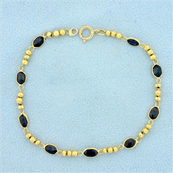 3ct TW Sapphire Bead Link Bracelet in 14K Yellow Gold
