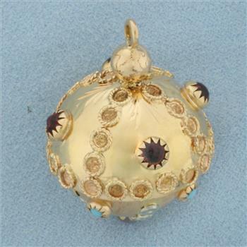 3D Gemstone Sputnik Orb Charm Or Pendant in 18K Yellow Gold