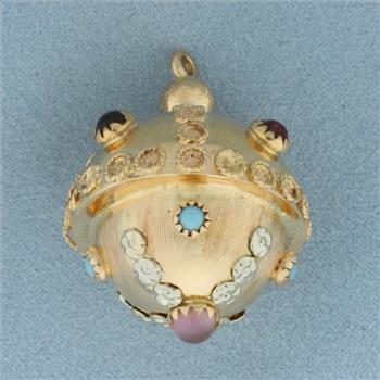 3D Gemstone Sputnik Orb Charm Or Pendant in 18K Yellow Gold