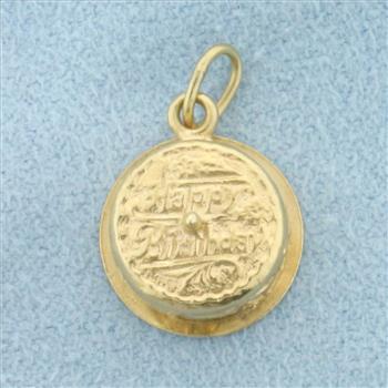 3D Happy Birthday Cake Charm in 14k Yellow Gold