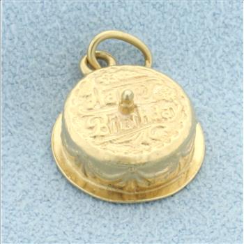 3D Happy Birthday Cake Charm in 14k Yellow Gold