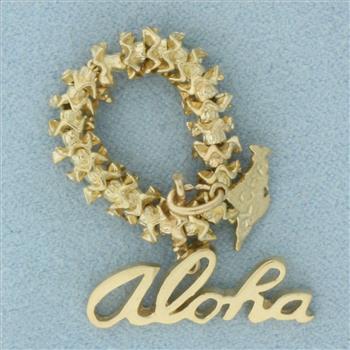 3-D Hawaii Aloha Lei Pendant or Charm in 14k Yellow Gold