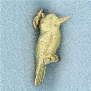 3D Kookaburra Bird Charm in 14k Yellow Gold