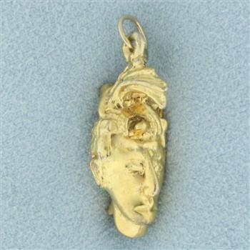 3D Mayan King Pakal Vintage Charm in 14k Yellow Gold