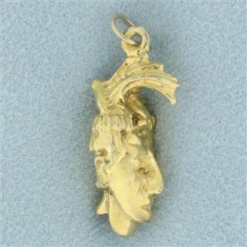 3D Mayan King Pakal Vintage Charm in 14k Yellow Gold