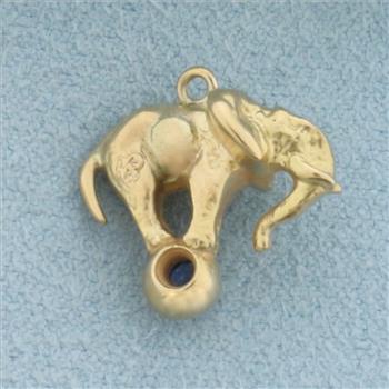 3D Sapphire Elephant Charm in 14k Yellow Gold