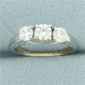 3-Stone Diamond Wedding Ring in 14k White Gold