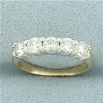 5 Stone Diamond Wedding or Anniversary Ring in 14k Yellow Gold