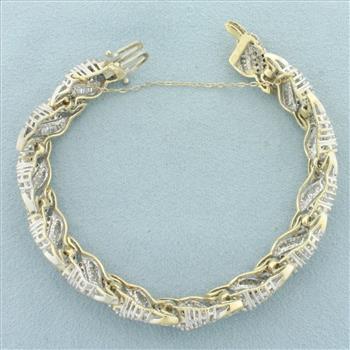 5ct Round and Baguette Diamond Bracelet in 14k Yellow Gold