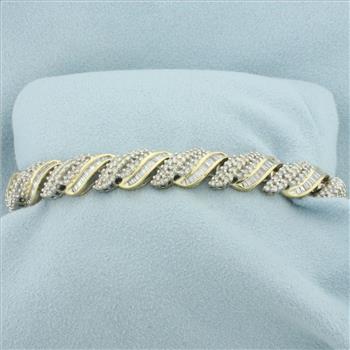 5ct Round and Baguette Diamond Bracelet in 14k Yellow Gold