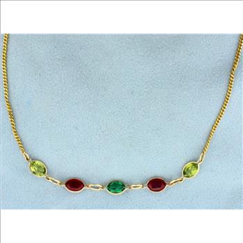 5ct TW Lab Emerald, Lab Ruby, and Peridot Necklace in 14K Yellow Gold