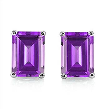 5x7 Emerald Cut Amethyst Earrings in Sterling Silver