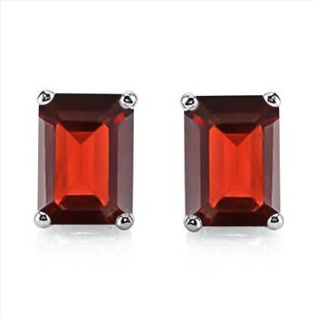 5x7 Emerald Cut Garnet Earrings in Sterling Silver