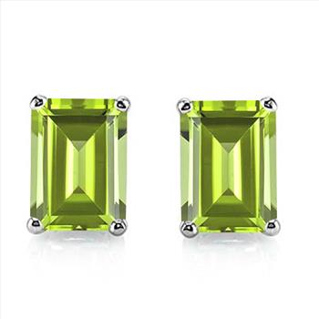5x7 Emerald Cut Peridot Earrings in Sterling Silver