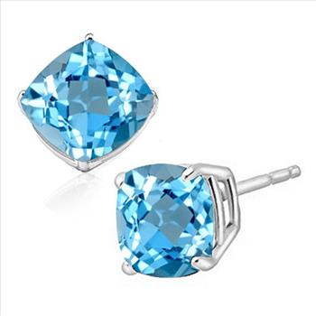 6MM Cushion Cut Sky Blue Topaz 2CTW Stud Earrings in Sterling Silver