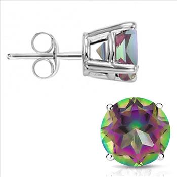 6MM Round Cut Mystic Topaz 2CTW Stud Earrings in Sterling Silver
