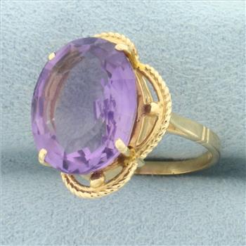8ct Fancy Step Cut Amethyst Gemstone Statement Ring in 14k Yellow Gold