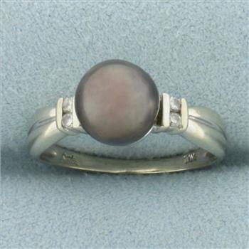 8MM Tahitian Pearl and Diamond Ring in 14k White Gold
