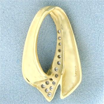 Abstract Design Diamond Pendant or Slide in 14K Yellow Gold