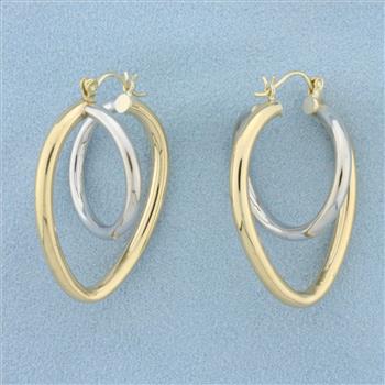 Abstract Heart Hoop Earrings in 14k White and Yellow Gold