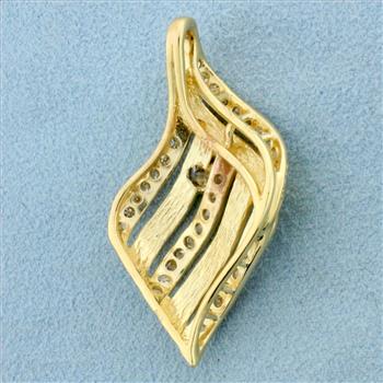 Abstract Wave Design Diamond Pendant in 14K Yellow Gold